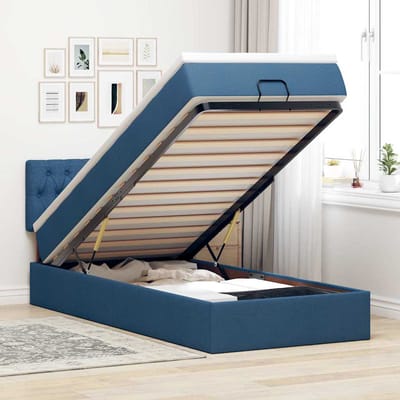 vidaXL - Bed - poef - met - matras - en - LED's - 100x200 - cm - stof - blauw