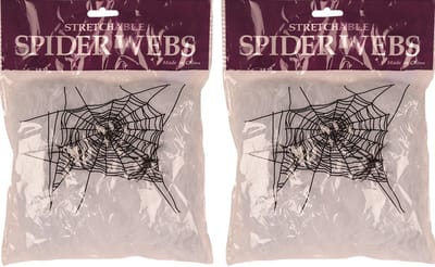 Faram Decoratie spinnenweb/spinrag met spinnen - 2x - 20 gram - wit - Halloween/horror thema versiering
