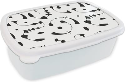 Broodtrommel Wit - Lunchbox - Brooddoos - Line Art - Abstract - Zwart Wit - Patroon - 18x12x6 cm - Volwassenen