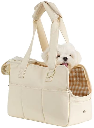 Draagbare Hondentas voor Kleine Honden maat M– Schoudertas en Handtas voor Puppy, Kat, Chihuahua, Yorkshire, Huisdier Drager, Hondentransport, Reistas voor Honden- Beige