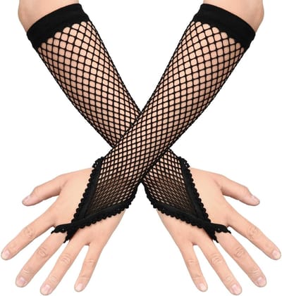 Zwarte Vingerloze Net Handschoenen voor Vrouwen, Perfect voor 80s Thema Feesten en Cosplay