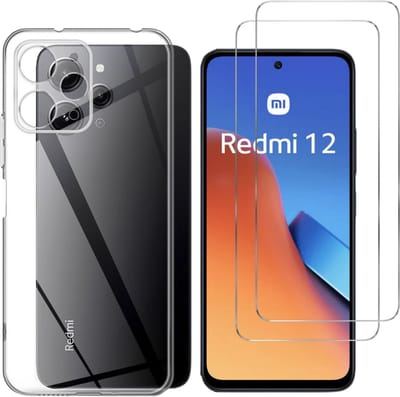 Hoesje Ultraslank geschikt voor Xiaomi Redmi 12 backcover siliconen Transparant en 2 stuks ScreenProtector Gehard Glas