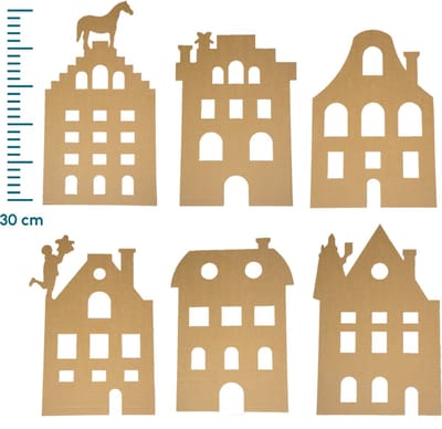 Kartonnen grachtenpand (raam)versiering - Set van 6 grachtenpanden | 30 cm hoog - Kartent