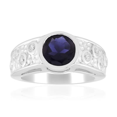 Cavill - Zilveren Ring met 0,85 ct Madagascar Ioliet en 8 Zirkonia's uit Tanzania - 925 Sterling Zilver - Rond Slijpsel - Elegante Look voor Dames