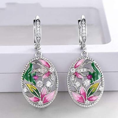 Huitan Kleurrijke Bloemige Design Hangende Oorbellen voor Vrouwen Esthetische Bruiloft Feest Bruids Oorbellen Verjaardagscadeau Mode Sieraden gray