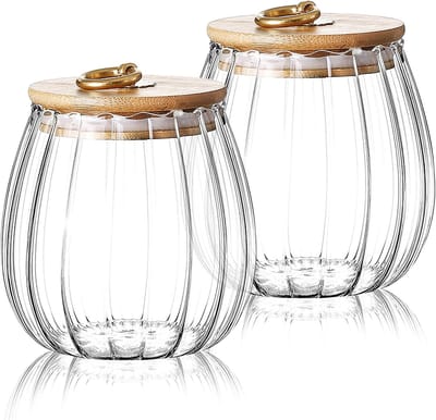 Ulable 2 stuks glazen voorraadpotten luchtdichte thee koffie suiker canisters keuken opslag containers met bamboe deksel metalen handvat voorraadkast decoratieve voedsel opslag blikjes 700ml (2 stuks