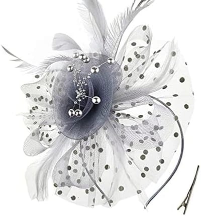 Dailygoods- Hoed Vintage Veer - Hoofddeksel Gaasdoek - Bloemenhart Haarstukje - Voor Vrouwen/Meisjes - Grijs - Elegant Design - Fascinator