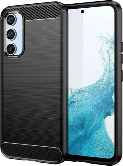MobyDefend Hoesje - Geschikt voor Samsung Galaxy A54 - TPU Backcover - Geborstelde Metaal & Carbon-Look - Zwart