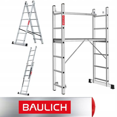 Baulich Aluminium multifunctionele huishoudsteiger - klein, 2x6 treden (12), werkplatform, draagvermogen 150 kg, maximale werkhoogte 368 cm, met stabilisator