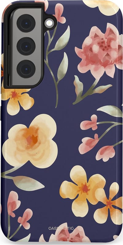 Casetastic Hoesje Geschikt voor Samsung S22 - Stijlvolle Beschermende Duo-layer Case - Bloesemnacht Marine