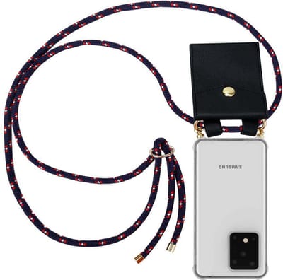 Cadorabo Hoesje geschikt voor Samsung Galaxy S20 ULTRA in BLAUW ROOD WITTE STIP - Silicone Mobiele telefoon ketting beschermhoes met gouden ringen, koordriem en afneembare etui
