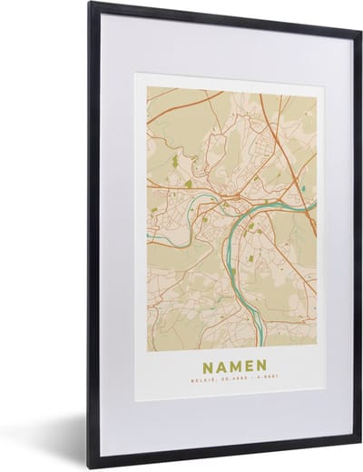 Fotolijst incl. Poster - Kaart - Plattegrond - Stadskaart - België - Namen - 40x60 cm - Posterlijst