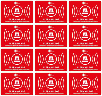 12x Alarmsysteem Waarschuwingsstickers Rood voor Buiten UV-bestendig