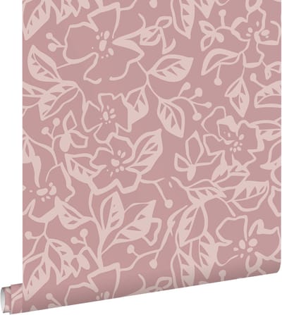 ESTAhome behang bladeren en bloemen oudroze - 50 x 900 cm - 131377