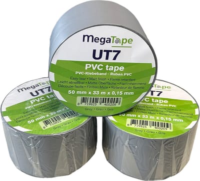 Megatape - UT7 PVC isolatietape - 50mm x 33mtr - Grijs - 15my dik - 3 Rollen - (021.0733)