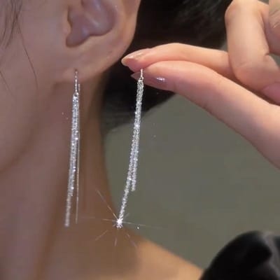 Boucles d'oreilles pendantes à longue chaîne à pampilles Bling Tendance Pour Femmes Filles Mode Coréenne Boucle d'oreille Pendante Bijoux de Mariage de Luxe Accessoires black