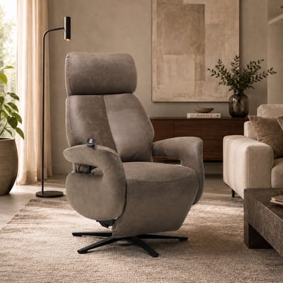 Relaxfauteuil Milo – Microleder – Sta-op stoel - Elektrisch Verstelbaar – Met Accu – 2 Motoren – 360° Draaibaar – Liver