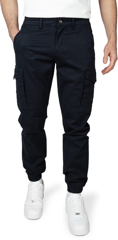 WOTEGA Heren Cargobroek Odin – Tapered Fit – Katoen Stretch – Donkerblauw – Cargo zakken