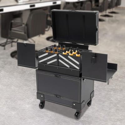Make-up Trolley - Cosmetica Koffer - Professioneel Gebruik - Verrijdbaar Met Spiegeltje - 101 cm Hoog - Zwart