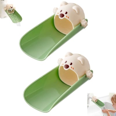 2 stuks - Kinderen siliconen cartoon kraan verlengstuk - kraan verlengstuk - Baby handwas sproeier - Groen - Baby handwas sproeier verlengstuk - Veilig Gootsteen Accessoire voor Baby’s en Peuters - Kinderkraanverlengstuk - kinder kraanverlengstuk