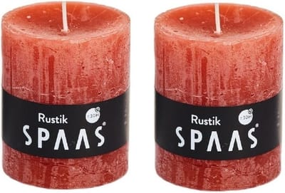 2x Oranje rustieke cilinderkaarsen/stompkaarsen 7 x 8 cm 30 branduren - Geurloze kaarsen - Woondecoraties