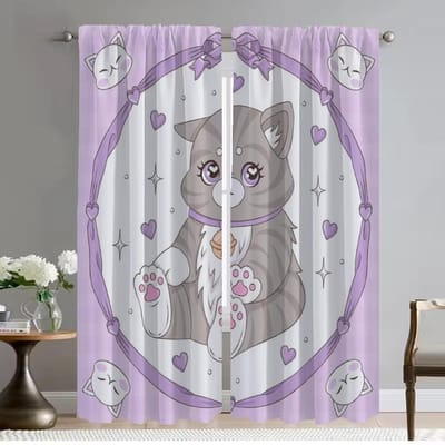 Gordijnen Kinderkamer Kawaii Kat Raamgordijn voor Kamer 2 Paneel Tule voor Slaapkamer Woonkamer Interieur Gordijnen Halloween Decoratie W50xH70cmx2pcs-CL gray