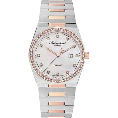 Mathey-Tissot Zeus Diamantaccenten Tweekleurig Roestvrij Staal Witte Wijzerplaat Quartz D118SBI Dameshorloge wit