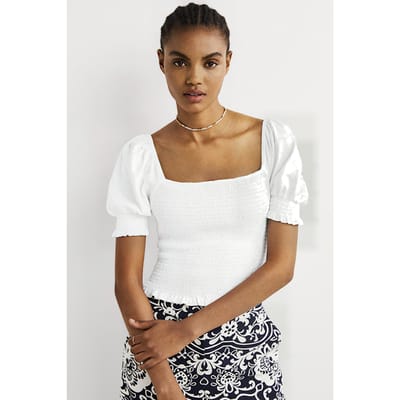 Boden Square Neck Smocked Jersey Top Wht Größe: 20 | Blusen Outlet | Damen