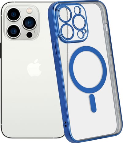 ShieldCase telefoonhoesje geschikt voor Apple iPhone 14 Pro hoesje transparant Magneet metal coating - blauw - Backcover case doorzichtig - Shockproof hoesje - Met oplaad ring