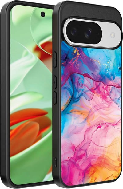 Geschikt voor Google Pixel 9 Pro Telefoonhoesje met Regenboog Acryl Marmer Opdruk - TPU Backcover Case Rainbow Acrylic Marble Design - Smartphonica geschikt voor Google Pixel 9 Pro