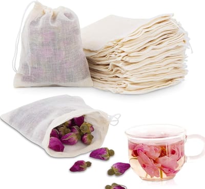 Herbruikbare Katoenen Muslin Tassen, Set van 30, Voor Specerijen, Thee en Koffie, Met Trekkoord, 3 Verschillende Maten voor Koken en Filteren