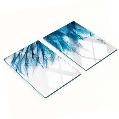 Stijlvolle en duurzame glazen borden met blauwe verenprint, 2x40x52 cm
