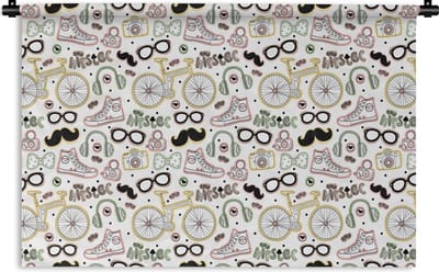 Wandkleed - Wanddoek - Doodle - Koptelefoon - Patroon - 180x120 cm - Wandtapijt