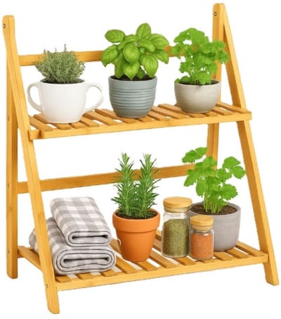 Ceruzo Plantenrek Bamboe – 2-Laags Plantenstandaard – 50x28x54 cm – Kruidenrek– Naturel