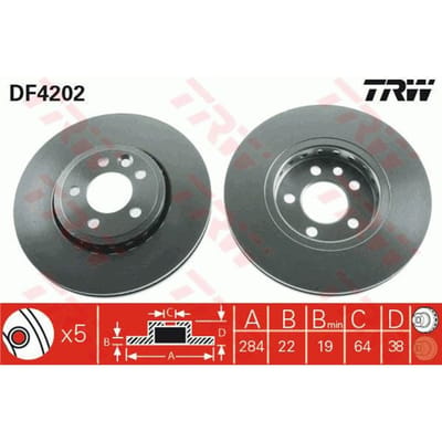 Remschijf TRW DF4202 voorkant, geventileerd, 1 Stuk