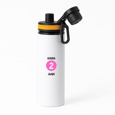 Hacebo® - Hoera 2 jaar waterfles met draaidop oranje - Verjaardag - Jarigen - Verjaardagscadeau - peuter - Happy birthday - water fles - 850ML