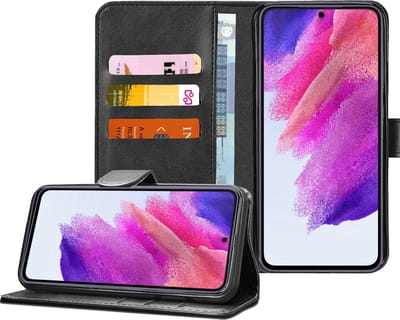 Hoesje geschikt voor Samsung S21 FE - Book Case Magnetische Flip Hoes Cove Portemonnee Rustic Zwart