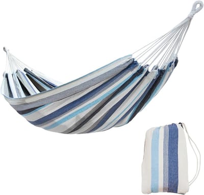 XL Hangmat 220 x 120 cm - Aqua - 240 kg TÜV Getest - Katoenmix - Ademend - Schimmelbestendig - Inclusief Opbergtas