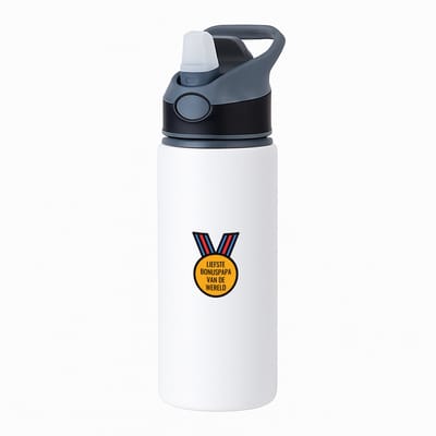 Hacebo® - liefste bonuspapa van de wereld waterfles met rietje zwart - Papa - de liefste bonusvader - vader cadeautjes - vaderdag - verjaardagscadeau - verjaardag - cadeau - geschenk - kado - gift - vader artikelen - water fles - 650ML