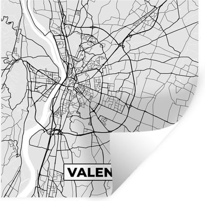 Muurstickers - Sticker Folie - Kaart - Stadskaart - Valence - Plattegrond - Frankrijk - 100x100 cm - Plakfolie - Muurstickers Kinderkamer - Zelfklevend Behang XXL - Zelfklevend behangpapier - Stickerfolie