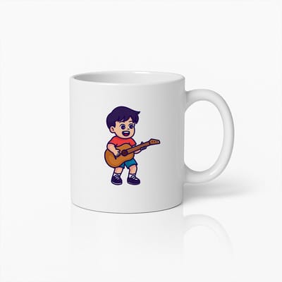 Schattige Jongen die Gitaar Speelt Mok – Leuke Muziek Cartoon Beker voor Kinderen, Muziekliefhebbers & Cadeautips