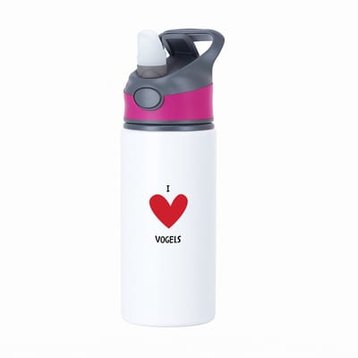 Hacebo® - Ik hou van vogels waterfles met rietje roze - Vogels - Vogel liefhebbers - Vogelspotters - dieren liefhebbers - hartje - water fles - 650ML