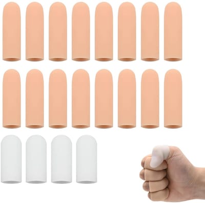 20 Stuks Vingerbeschermers - Bescherming voor Vingertoppen - Vingerhoesjes - Finger Sleeve - Vinger Condooms - Thumb Grips - Herbruikbaar - Snijbestendige - 16 stuks lichtroze, 4 stuks wit