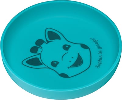 Sophie de giraf bord - Kinder servies - Kinderbord - Vaatwasser- en magnetronbestendig - Siliconen - In witte/rode geschenkdoos - Blauw