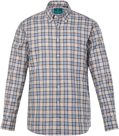 Boston Park - Heren - Ruitenshirt van een linnenmix lange mouwen Comfort Fit - Lichtbeige - Maat 3XL