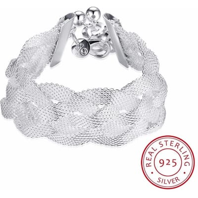 Lekani 21cm Mesh Kruis Armbanden 2 .5cm Grote Breedte Twist Armbanden Fijne Sieraden 925 Sterling Zilveren Armbanden Pulseira De Prata white
