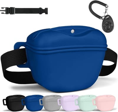 Siliconen hondentrainingstas - Hondenvoerzak - Draagbaar voor buiten - Crossbody hondensnoepzak - Hoogwaardige siliconen hondensnoepzak - Geschikt voor wandelen en training - Donkerblauw - 1 stuk