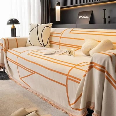 Zwarte Lijnen Chenille Bankovertrek Stof Bankdeken Overtrek Volledig Universeel Bankhanddoek Stofdicht Bankkussenovertrek 180x130cm