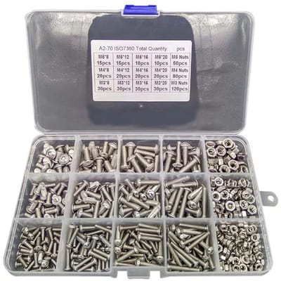 DW4Trading Assortimentsdoos RVS Inbus Bolkop Schroeven en Moeren M3 t/m M5 - Metrisch - 500 Delig