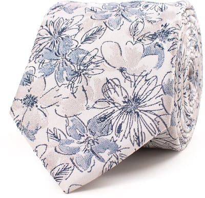 TRESANTI | GENUINO | Silk tie with colourood watercolour flowers | Blauw